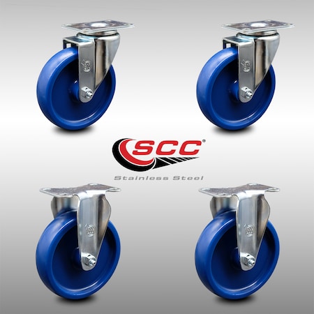 Service Caster 5 Inch SS Solid Polyurethane Swivel Top Plate Caster Set with 2 Rigid SCC SCC-SS20S514-SPUS-2-R-2